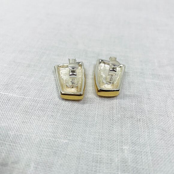 Vintage 80s Earrings Clip On Earrings Silver Gold Tone Minimalist Vintage Modern - Picture 5 of 7